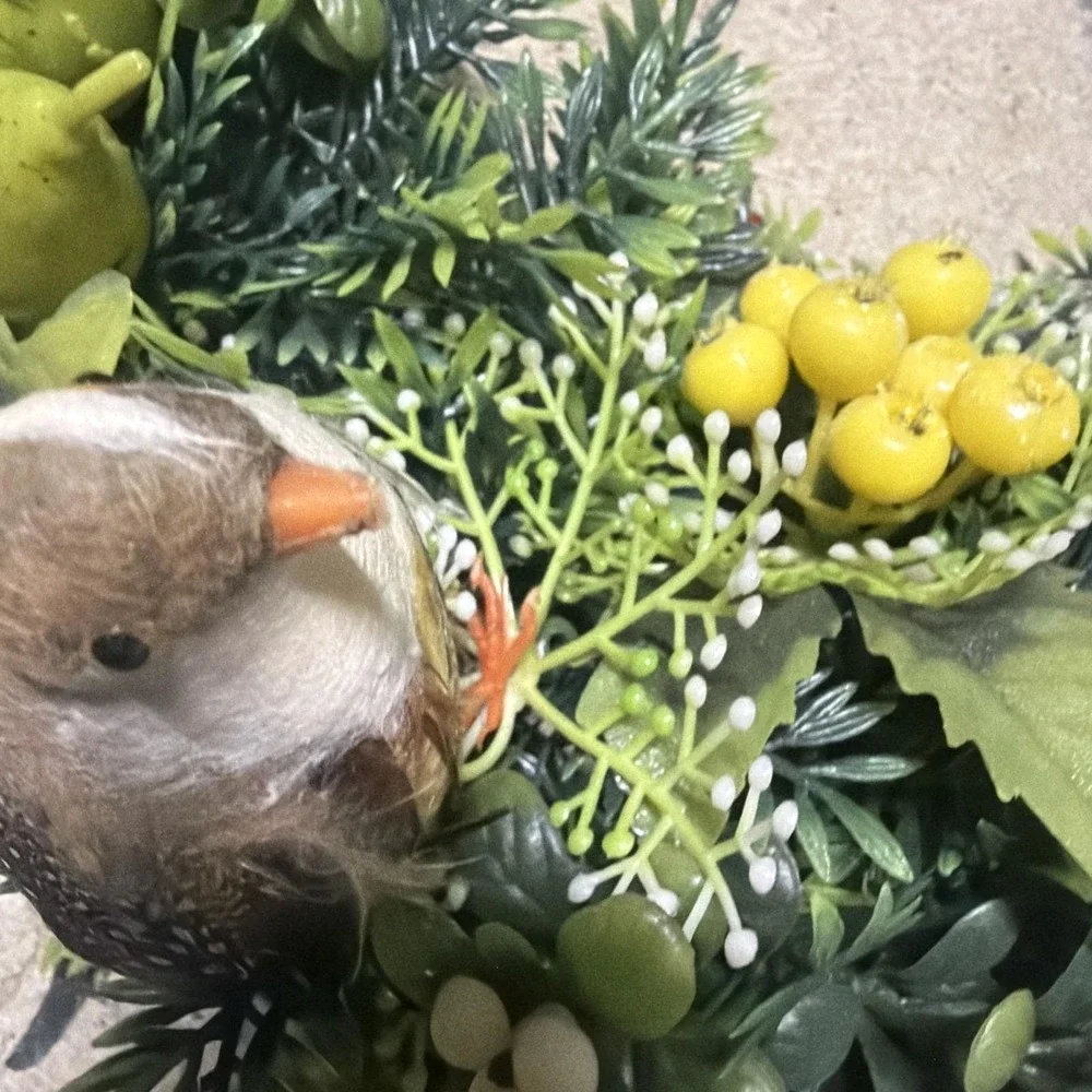 Vintage Fall Wreath Faux Pears Berries Feather Birds Greenery Autumn Decor